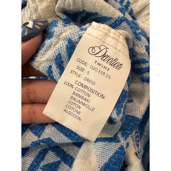 Devotion Twins Ella Santorini Dress Blue White Embroidered Tiered Cotton S d1 - Picture 5 of 8